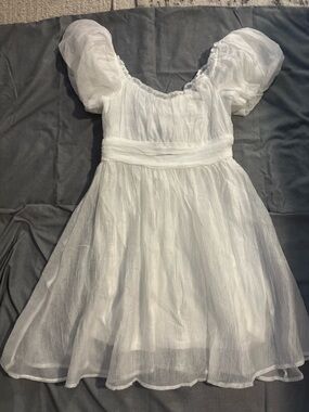 mine White Sheer Ruffled Off-Shoulder Top